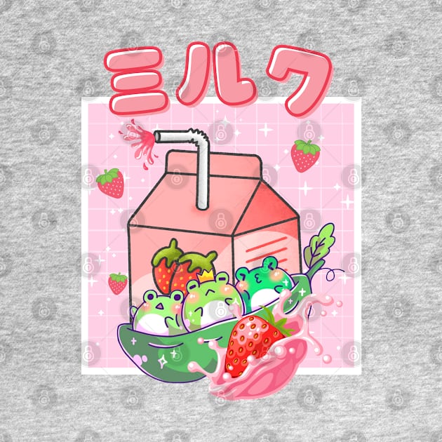 Vaporwave Frogs Strawberry Milk Cottagecore by Sugoi Otaku Gifts